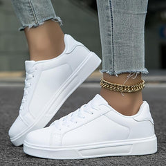 Women's Chic White Sneakers - Lightweight, Comfortable Lace-Up Casual Shoes for All Seasons