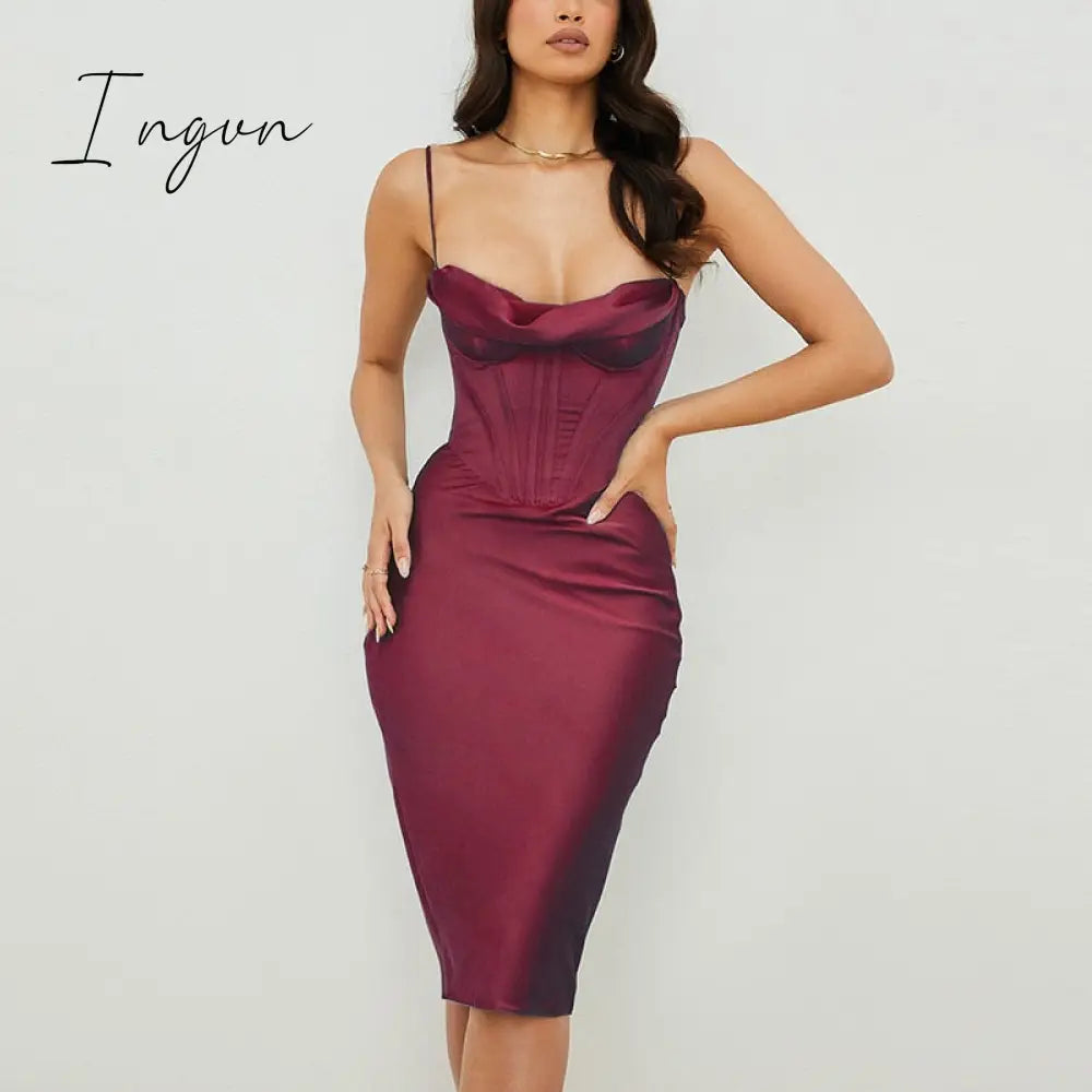 Ingvn - trends high quality Giyu Night Clubwear Party Satin White Dresses Women Summer Sexy Bodycon Midi Vestidos Spaghetti Strap Backless Corset Dress