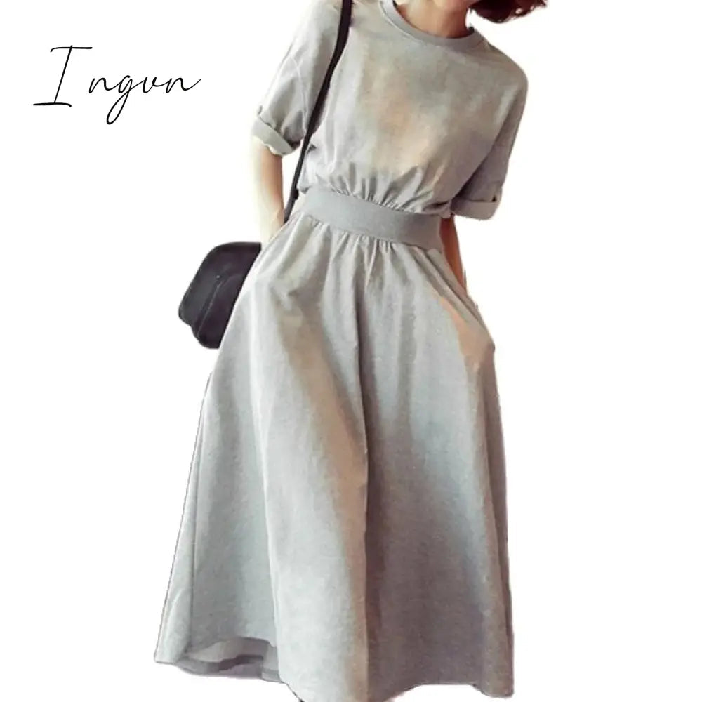 Ingvn - Round neck high waist Korean style dress