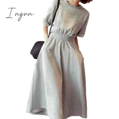 Ingvn - Round neck high waist Korean style dress
