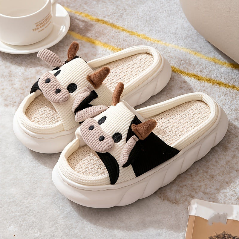 Adorable Womens Cow Print Slippers - Ultra-Soft Platform with Luxurious Plush Lining - Non-Slip Indoor Slides for Year-Round Cozy Comfort
