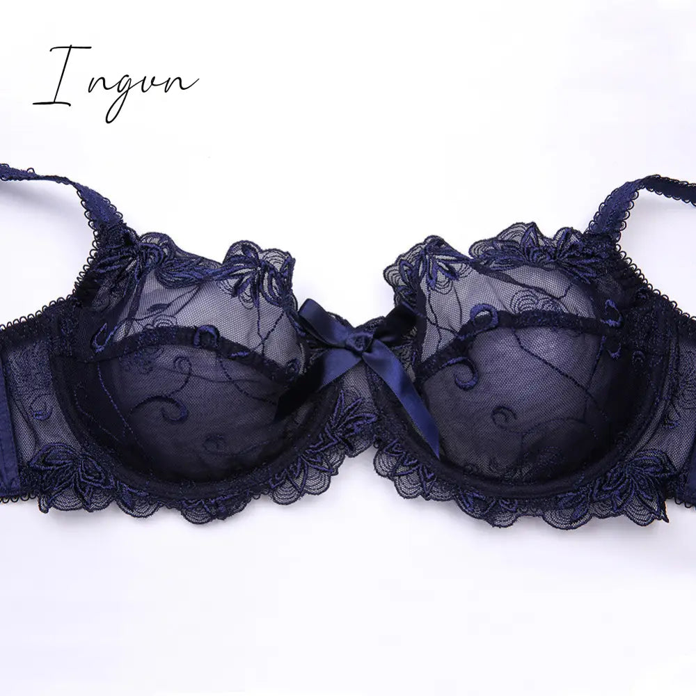 Ingvn - Hot 2pcs Women Sexy Ultra-Thin  Breathable Floral Lingerie  Sets Bras+Thongs