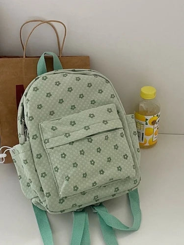 INGVN  Mini Japanese Sweet Floral Print Backpack Casual Y2k Aesthetic Preppy Schoolbags Women Kawaii All Match Backpacks for Students