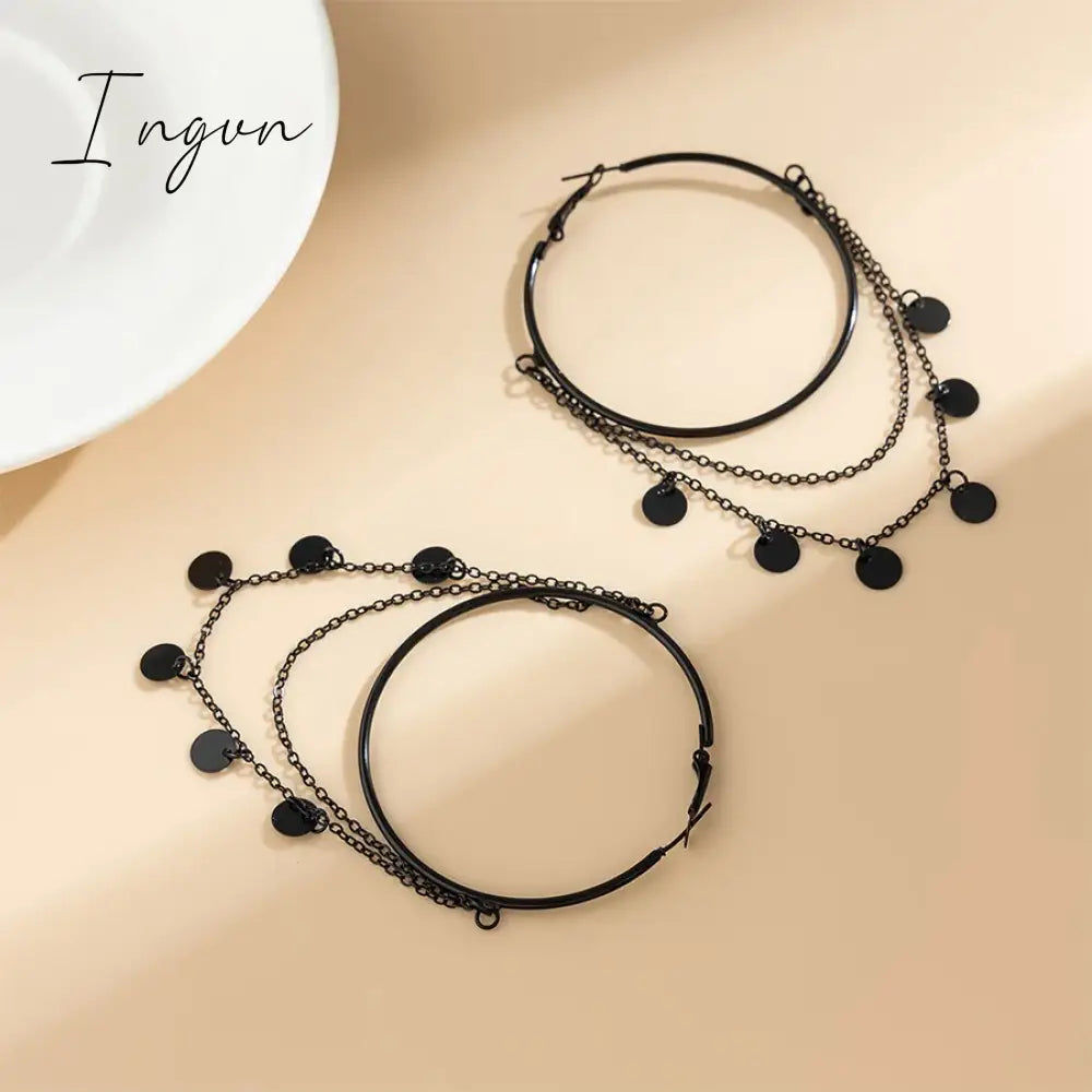 Punk Gothic Black Five-pointed Star Tassel Hoop Earrings for Women Niche Design Party Jewelry Cosplay Gifts