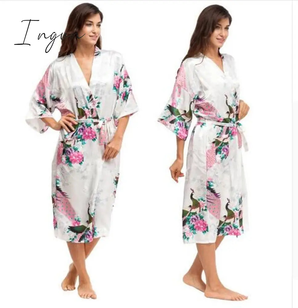 Ingvn - Silk Kimono Robe Bathrobe Women Satin Robe Silk Robes Night Sexy Robes Night Grow For Bridesmaid Summer Plus SizeS-XXXL
