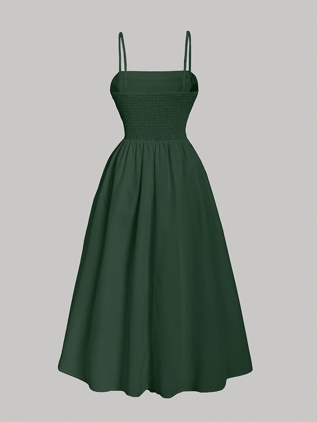 Elegant Solid Color Polyester A-Line Dress for Women, All-Season Strapless Shirred Detail, Woven Pendulum Style, Perfect for Adult - Green