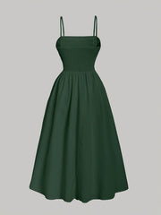 Elegant Solid Color Polyester A-Line Dress for Women, All-Season Strapless Shirred Detail, Woven Pendulum Style, Perfect for Adult - Green