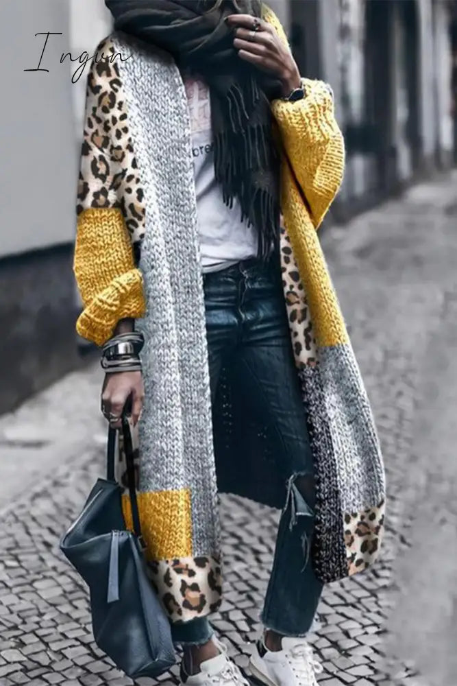 Ingvn - Casual Color Block Patchwork Cardigan