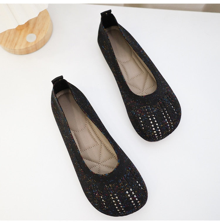 Ballet Flats Women Casual Shoes Flat Heel Hollow-out Loafers Round Toe Knits Moccasins Espadrille Shoes