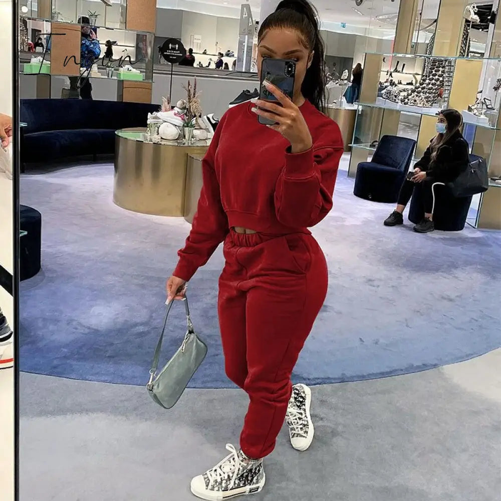 Ingvn - Women Tracksuit Set Jogger Matching Sets Lounge Wear Autumn Winter Sweatsuits for Women Sport Suit Set Two Piece Outfits Casual