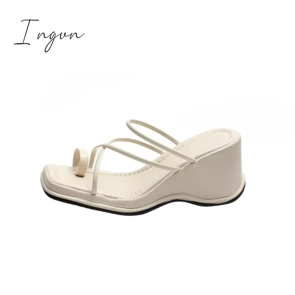 Ingvn - 2024 new fashion slope heel sandals female summer sandals wearing half slippers fairy strapping sandals female