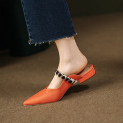 Slippers Mules Sandals Summer Women's Spring Shoes Low heel Luxury Woman Home Clothes Elegant Party Korean Orange Slingback