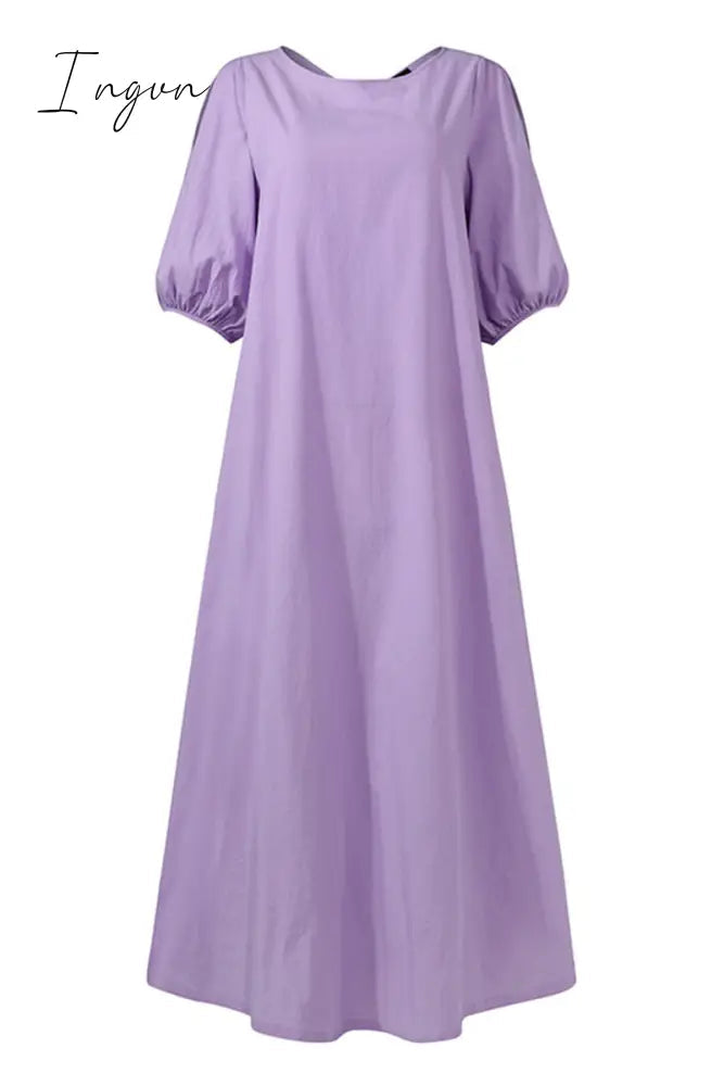 Ingvn - Casual Simplicity Solid Solid Color O Neck Dresses(3 Colors)