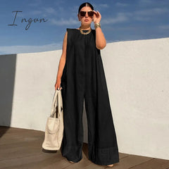Ingvn - Solid Color Sleeveless Wide Leg Fitness Summer Fashion Female Loose White Black Casual Cool Jumpsuits for Women