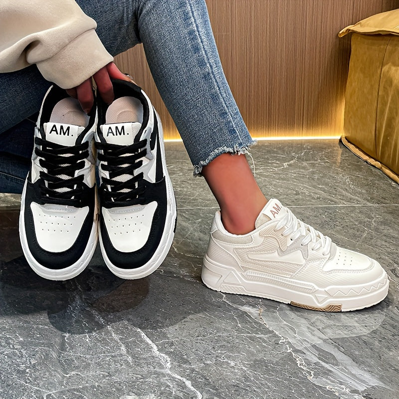 Women's Platform Sneakers, Casual Lace Up Outdoor Shoes, Comfortable Low Top Skate Shoes plus size