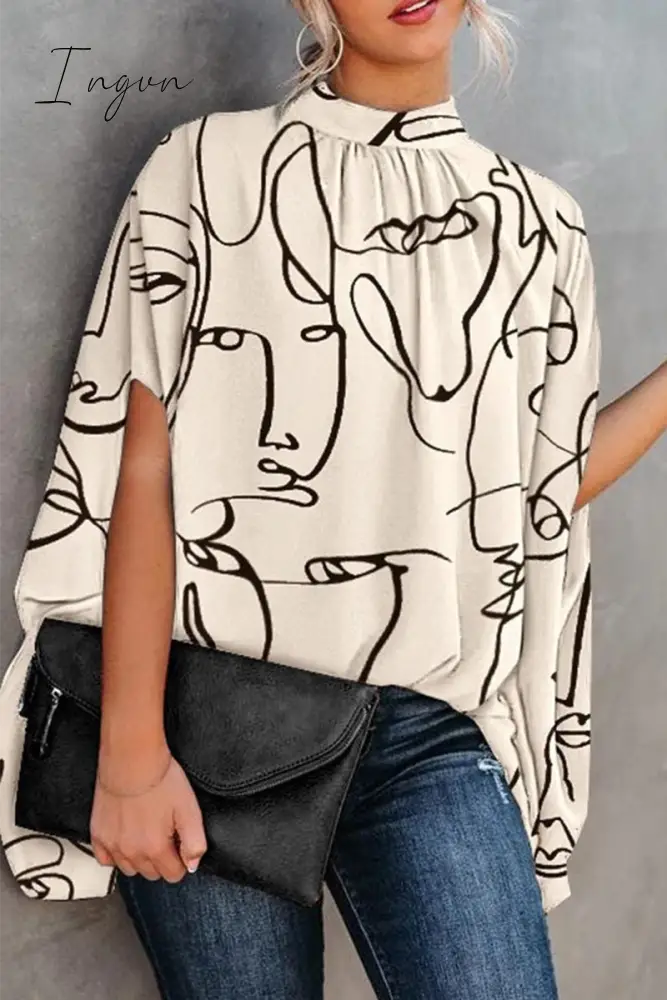 Ingvn - Fashion Print Split Joint Half A Turtleneck Tops(5 colors)