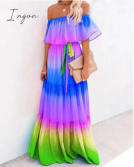 Ingvn - Summer Women's Dress White Floral Dress Off The Shoulder Long Dress Female Streetwear Casual Elegant Party Dresses Ladies