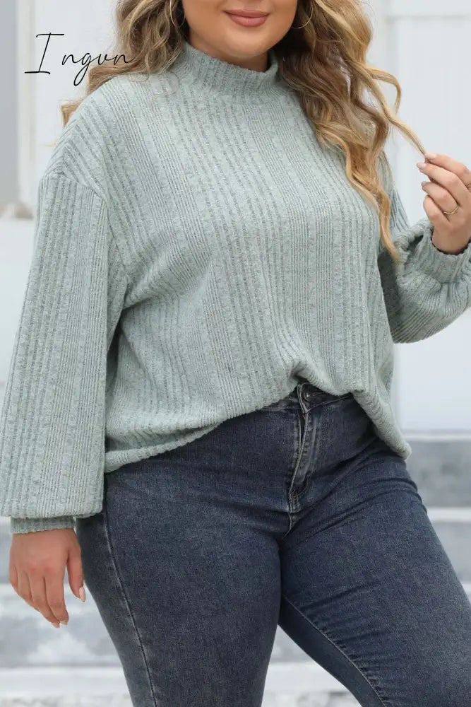 Ingvn - Casual Solid Basic Turtleneck Plus Size Tops