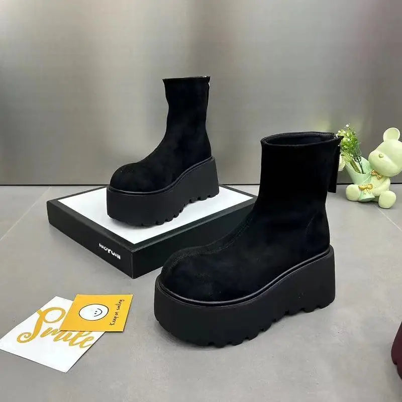 Ingvn  Winter Women Stretch Modern Boots Casual Short Booties Ladies Platform Wedges High Heels Shoes