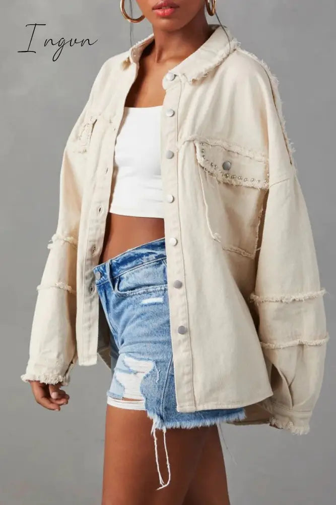 Ingvn - Casual Solid Patchwork Turndown Collar Long Sleeve Regular Denim Jacket