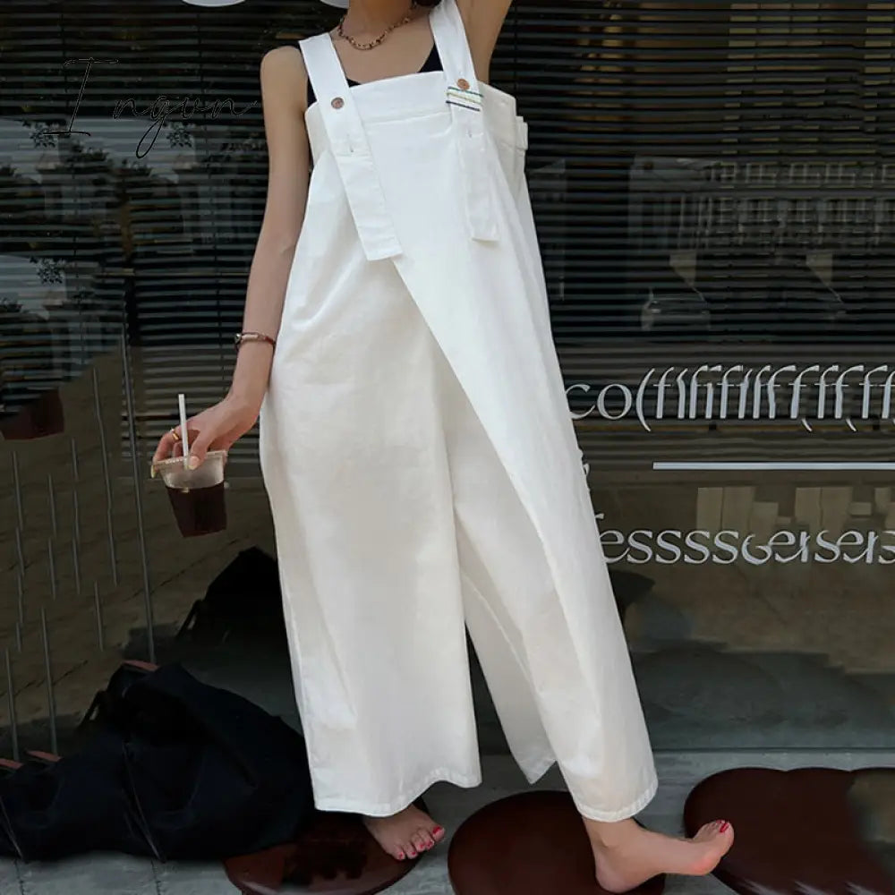 Ingvn - Irregular Loose Jumpsuit Summer Women Strap Solid Color 2023 New Arrival Casual Women Wide Leg White Jumpsuit