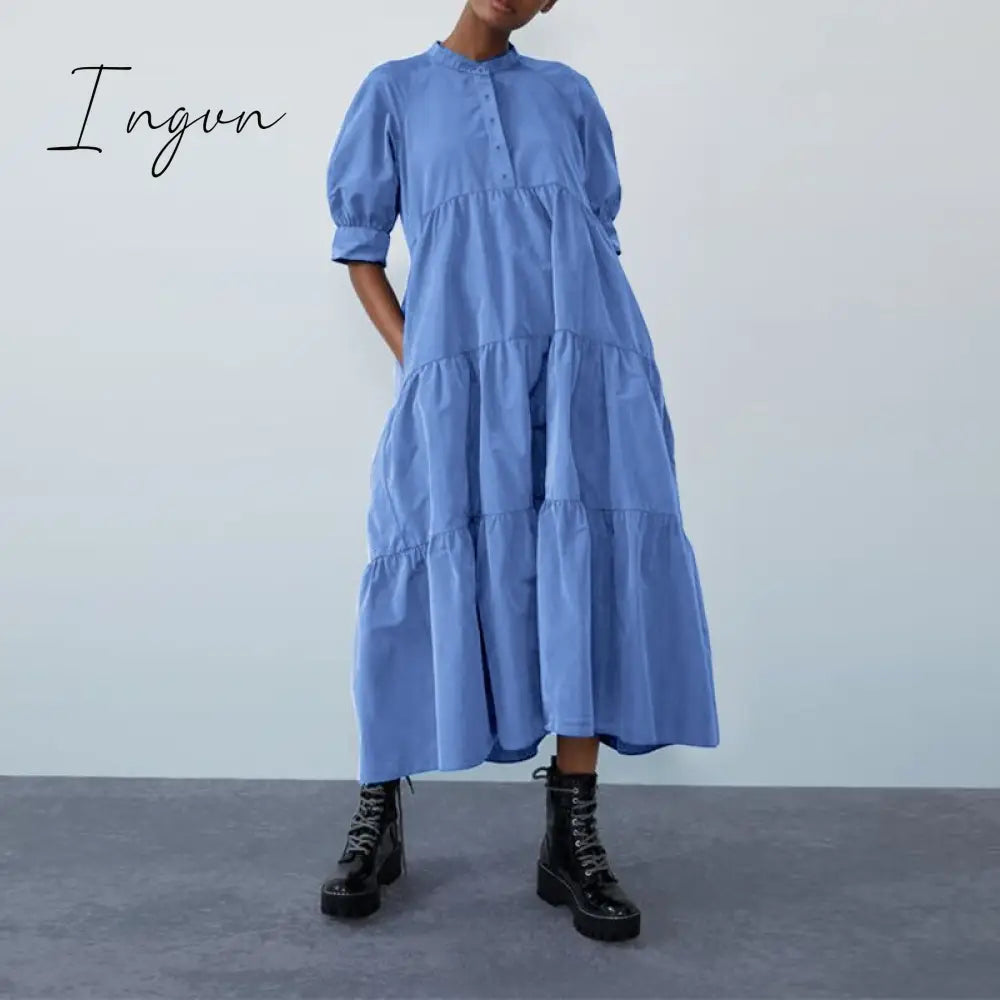 Ingvn - Summer Dress Elegant Party Mid-Calf Dress Women'Summer Sundress Bohemian Beach Sundress Casual Vestido Plus Size