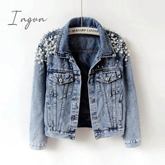 Ingvn - Denim Jacket Women New Autumn Women's Jean Jackets  Pearl  Casual Denim Jacket Women Coat Long Sleeve Outerwear