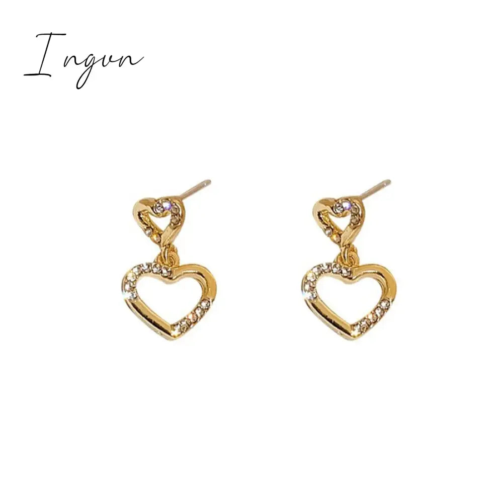 Korean Trendy Simple Double Hollow Zircon Heart Earrings for Women Exquisite Silver Needle Studs Sweet Elegant Party Gifts