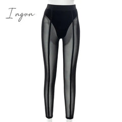 Ingvn - New Sexy See-through Black High Waist Long Trousers Casual Sweatpants Women Autumn Elastic Pencil Pants Mesh Leggings