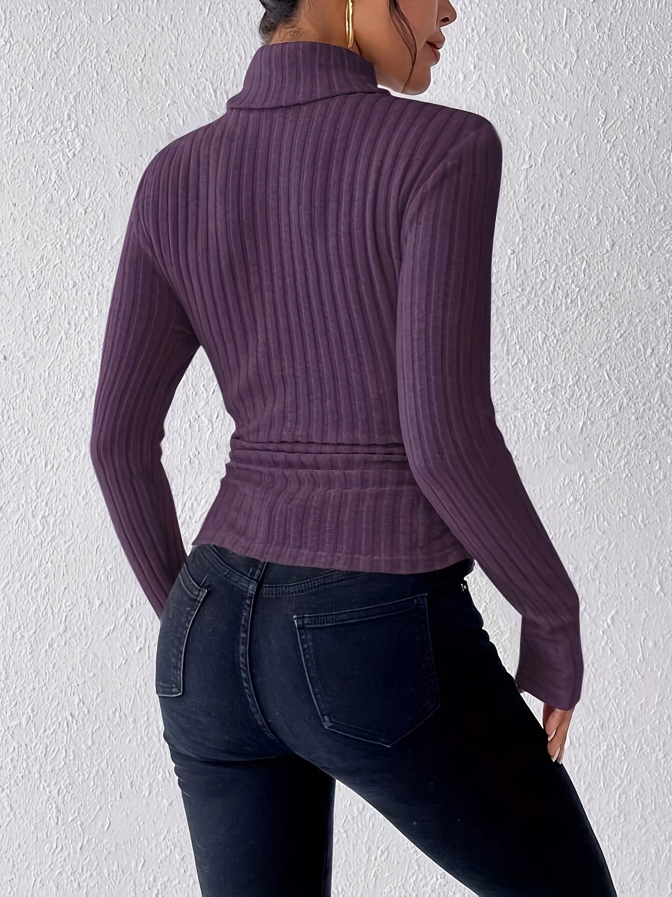 Stylish Ribbed Turtleneck Sweater for Women - Soft, Long Sleeve, Solid Color, Machine Washable, Breathable, and Comfortable - Perfect for Fall and Winter Seasons