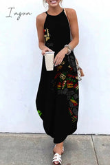 Ingvn - Casual Print Basic O Neck Long Dress Dresses