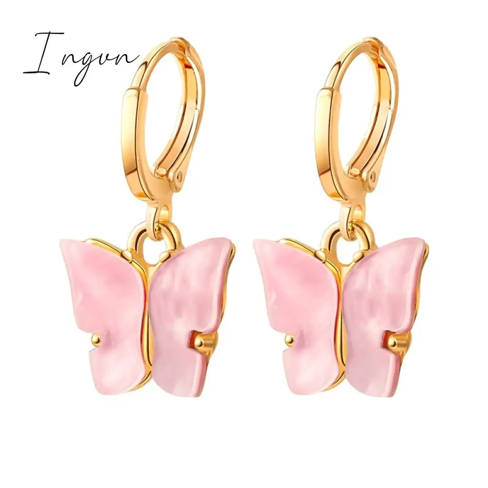 Ingvn - Korean Style Dangle Drop Earrings For Women Pink Color Arcylic Geometric Cute Pendant Earrings 2023 Trend Brincos Jewelry Gifts