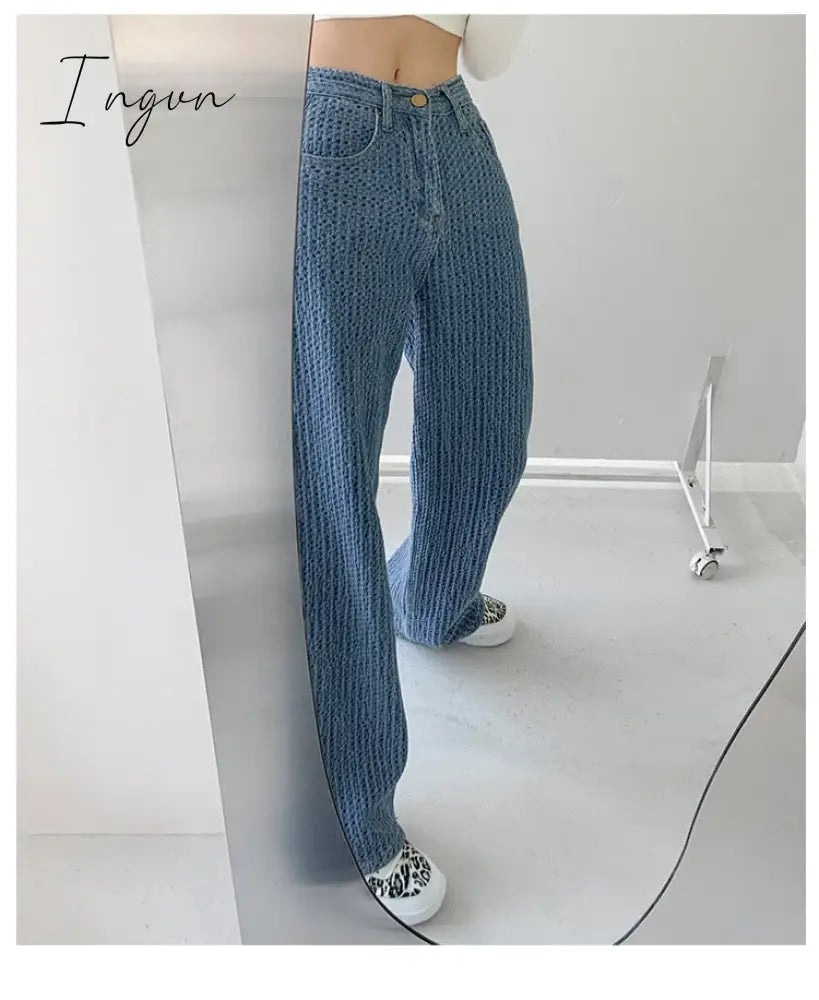Ingvn - Women Jeans High Waist Casual Streetwear y2k Baggy Office Lady New Fashion Korean Denim Trousers Female Straight Wide Leg Pants