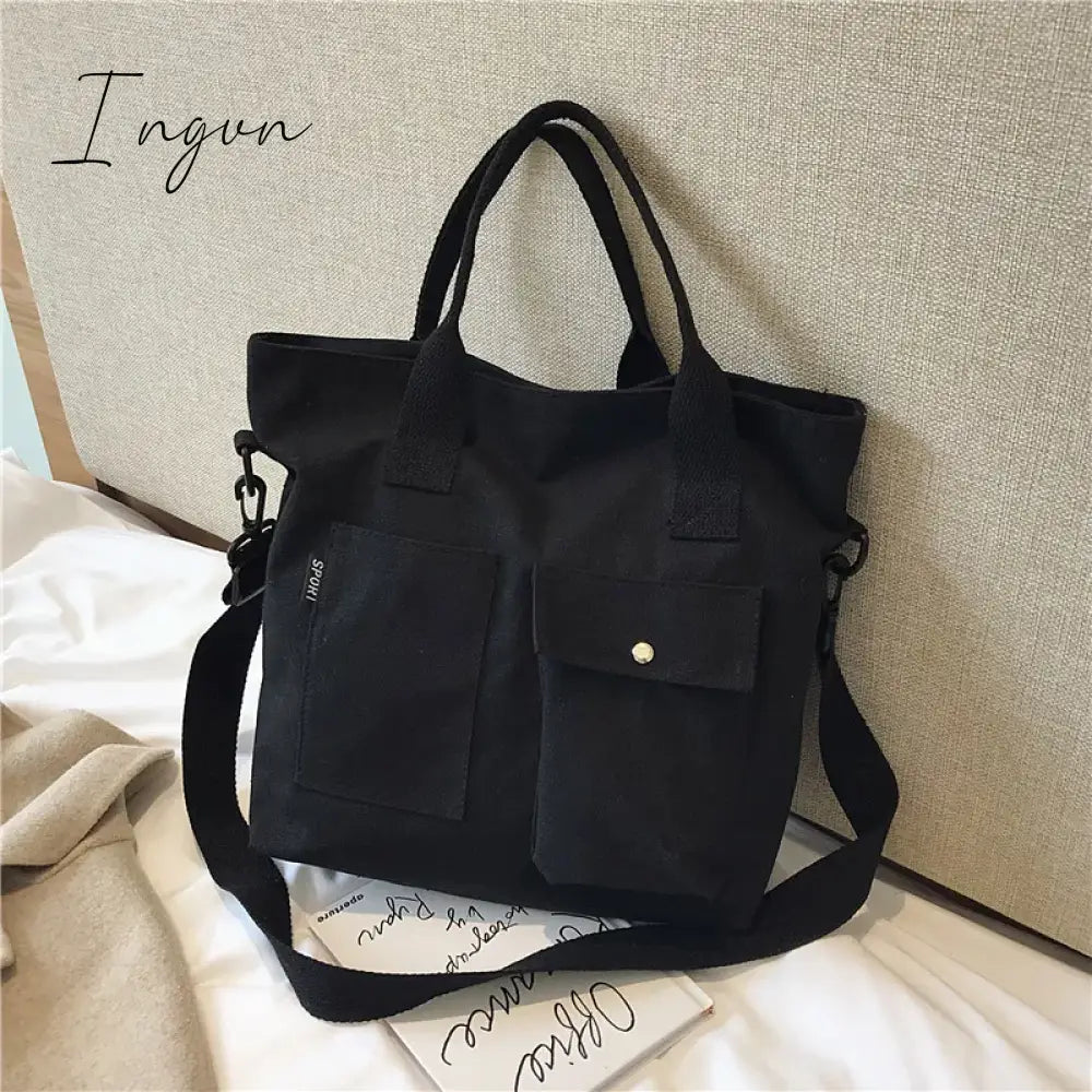 Ingvn - Canvas Bags for Women Handbag Shoulder Bag Large Capacity Solid Color Totes Shopper Bags Casual Female Cross Body Bags