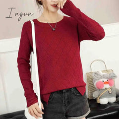 Ingvn - Sweater Women Fall Winter Knitted Sweater Cropped Sweater Korean Fashion 2023 Pullover Sweaters Plaid Clothes Solid Loose Tops