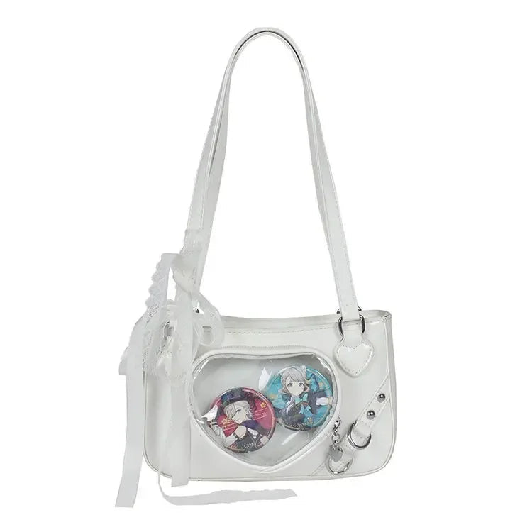 Ingvn  Lace Handbags for Women Lolita Jk Transparent Y2k Fashion Shoulder Bag Square Japanese Style Casual Leather Ladies Love Bag