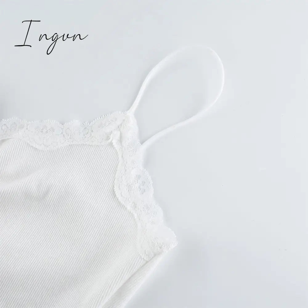 Ingvn - Womens Fashion Streetwear Lace Patchwork Summer White Tank Top Women Home Y2K Fashion Leisure Outfit Basic Casual Crop Tops Kawaii Clothes