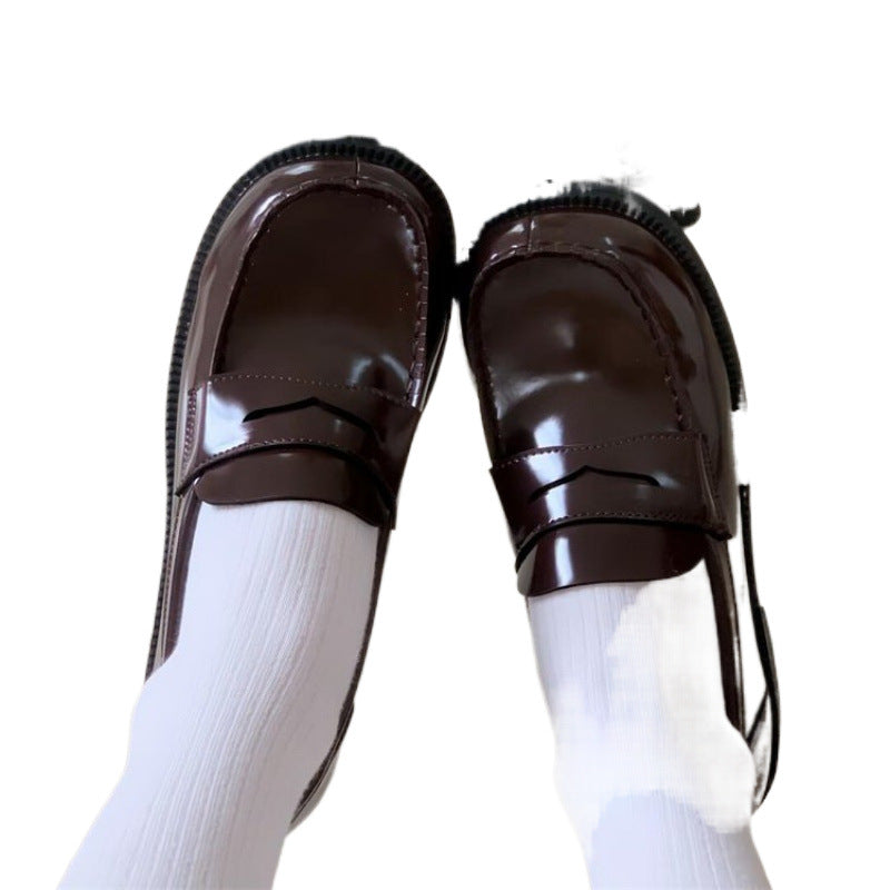 Uniform Shoes JK Japanese Small Leather Shoes School for Round-toed Loafers Students Low Heel Thick Heel British Academy Style