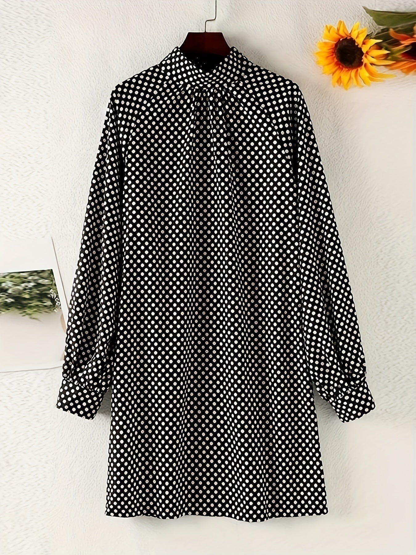 Chic Polka Dot Print Mock Neck Long Sleeve Mini Dress - Fashionable & Flattering Womens Clothing for Everyday Chic Style