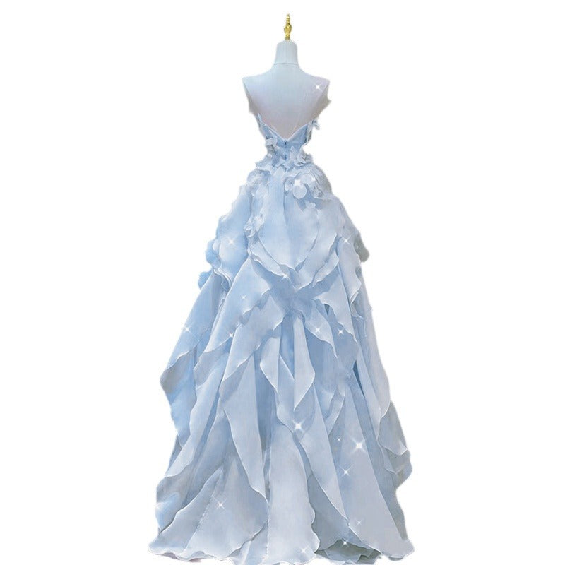 Pphmm fruitful fashion dress to impress Blue Evening Dress Summer New Fairy Tube Top Trendy Banquet Host Graduation Adult Dress