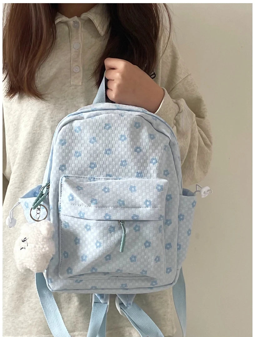 INGVN  Mini Japanese Sweet Floral Print Backpack Casual Y2k Aesthetic Preppy Schoolbags Women Kawaii All Match Backpacks for Students