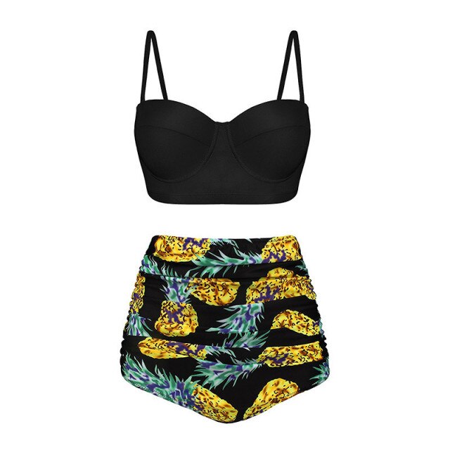 Women Swimsuits Vintage Bandeau Push Up Polka Dot Plus Size Bathing Suits High Waisted Bikini