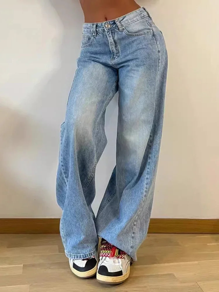 Ingvn   Vintage Blue Jeans for Women  Summer Fashion Egirl Streetwear y2k Wide Leg Pants Women's High Waisted Baggy Jeans