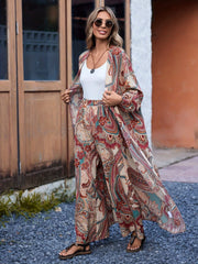Paisley Chic - Stylish Two-piece Outfit Set for Women - Comfortable Long Sleeve Shirt & Flowy Pants, Versatile Casual Wear with Matching Paisley Print