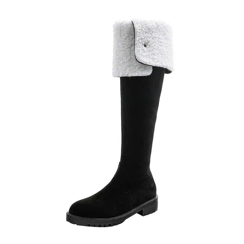 Ingvn  Winter Warm Cotton Women Over The Knee High Boots Slip On Ladies Concise Square Low Heel Long Botas De Mujer