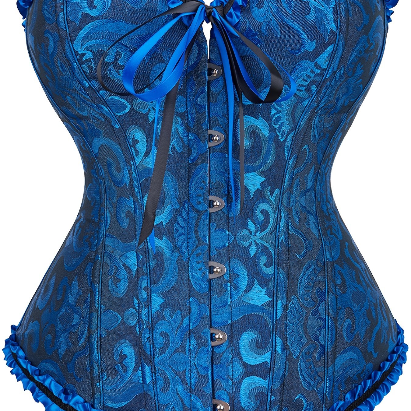Flirty Ruffle Strapless Corset Bustier - Firm Tummy Control with Lace-Up Back - Luxurious Jacquard Womens Shapewear
