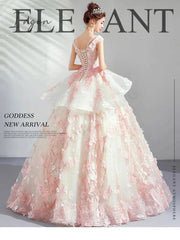 Ingvn - Pink Princess Quinceanera Dress Appliques Beads 3D Flowers Prom Party Sweet 16 Ball Gown Vestidos De 15 Años