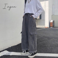Ingvn - Summer Outfits Trends Women's Cargo Pants Corduroy Wide Leg Pocket Jogger Trousers Autumn Winter Casual Loose Streetwear Harajuku Harem Pant Females