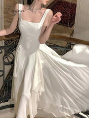 Ingvn - Elegant Sleeveless Female A-line Dress Summer Ladies Vestidos Spaghetti Strap Slim Waist Mesh Patchwork Women Dress