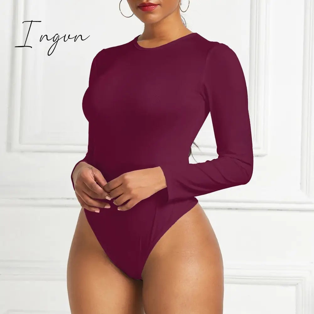 Ingvn - Sexy One Piece Bodycon Bodysuit Short Sleeve O Neck Open Basic White Black Red Overalls Women Body Top Skinny Rompers Female